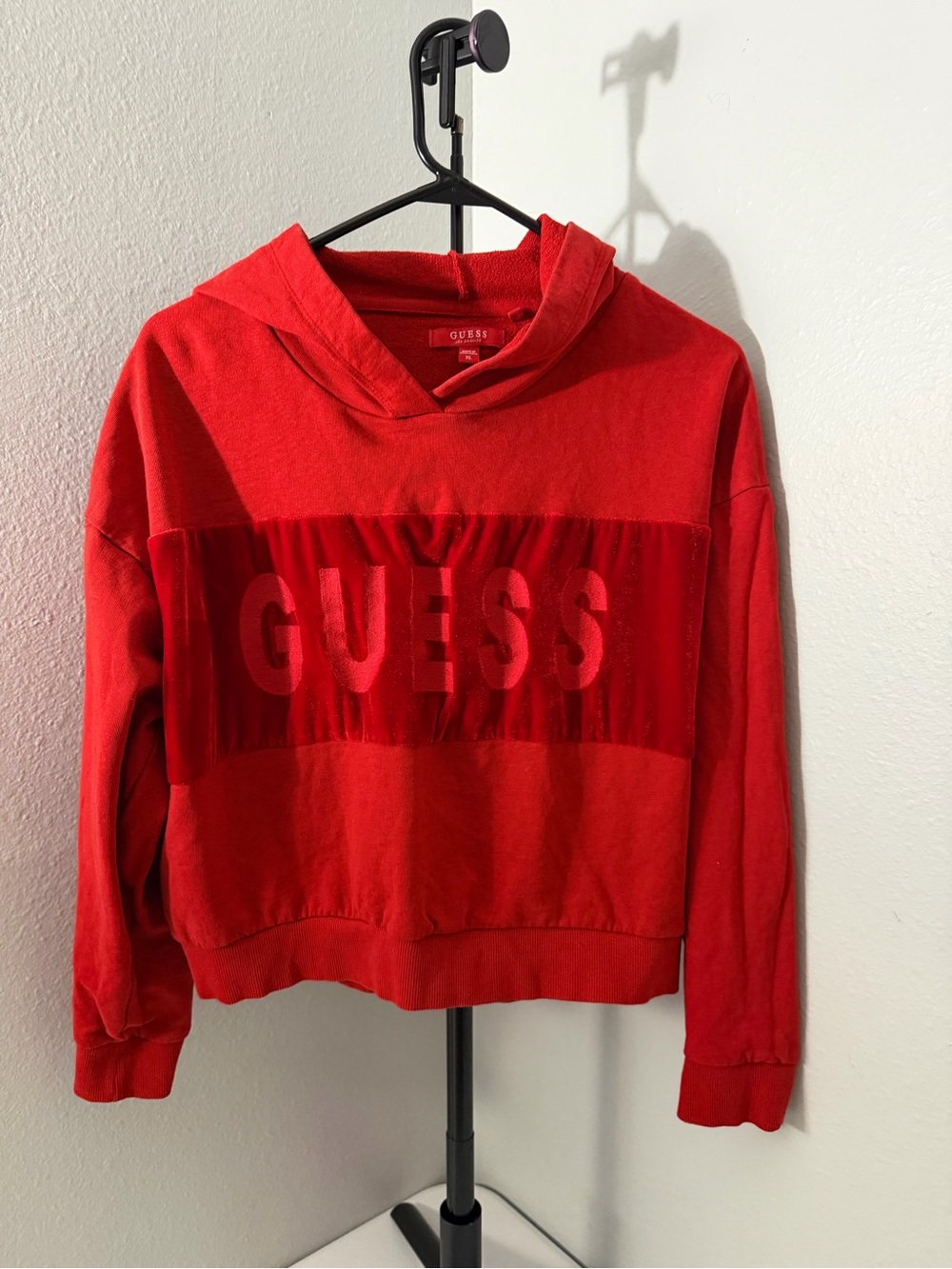 GUESS Red Logo Crewneck Hoodie Sweater